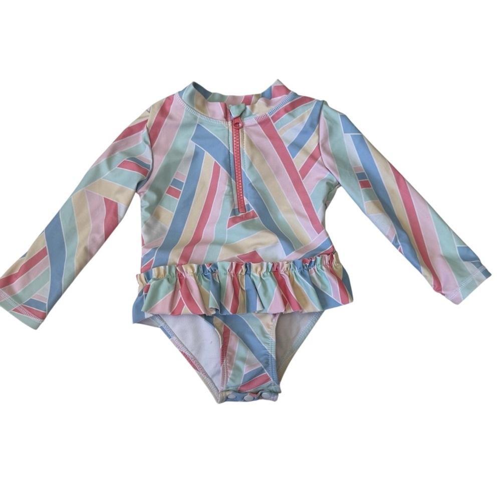 Tommy Bahama Toddler Girl’s Multicolor Striped Rashguard Swimsuit